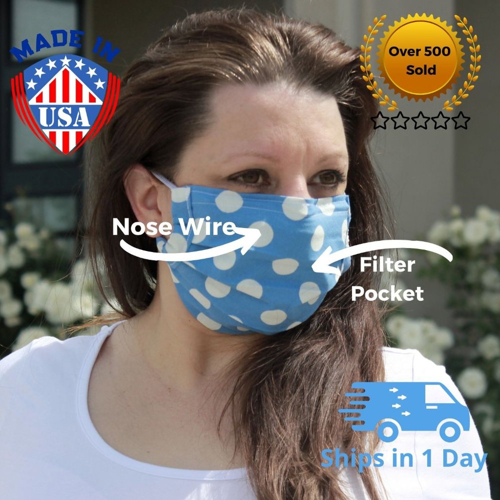 Face Mask, adjustable nose wire & filter pocket